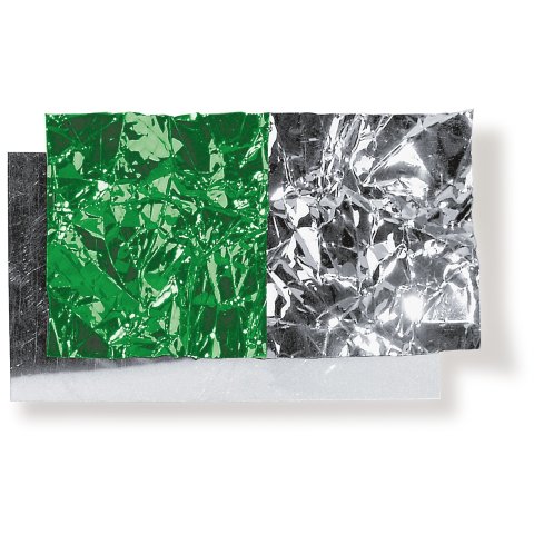 PVC-hard mirror film, thin, colored, glossy s = 0.035 mm, b = 1200 10 m/roll, green/silver