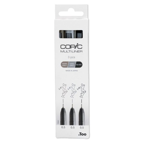 Copic Multiliner, 3er-Set schwarz, warm grey, cool grey,