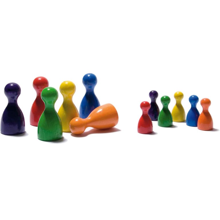 Wooden game pieces, coloured