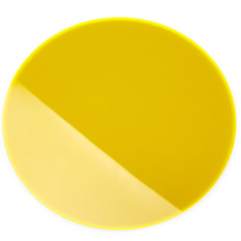 Vetro acrilico GS cerchio trasparente fluorescente Ø 150 mm, s = 3 mm, taglio laser, giallo