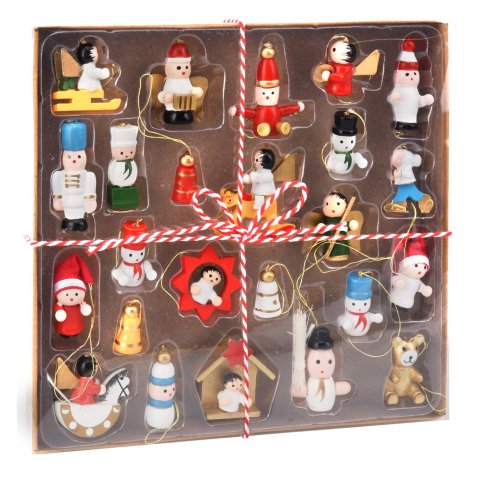 Colgantes navideños de madera 24 figuras, con suspensión de cuerda, de colores