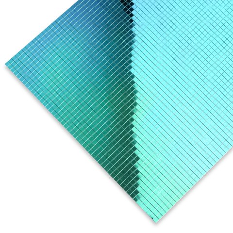 Polystyrol Spiegel selbstklebend, Quadrate 5 mm irisierend grün/blau 1,2 x 245 x 490 mm