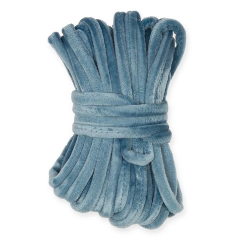 Decorative velvet tube sewn, filled ø 7 mm, ball l=8 m, grey-blue (421), PES, washable.