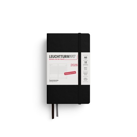 Leuchtturm Tageskalender 12 Monate 2026, A6, Pocket, Hardcover, schwarz (908)