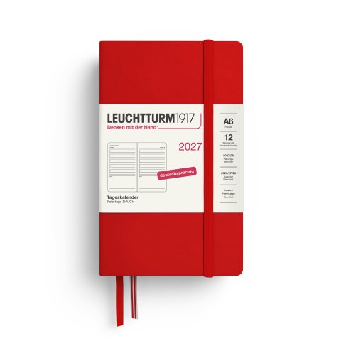 Leuchtturm calendario giornaliero 12 mesi 2027, A6, Tascabile, Copertina rigida, ciliegia (517)