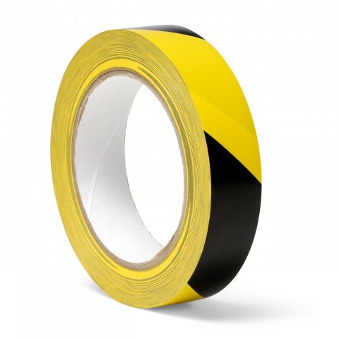 Markierungsband Warnband selbstklebend, PVC b = 25 mm, l = 33 m,schräg gestreift,schwarz/gelb