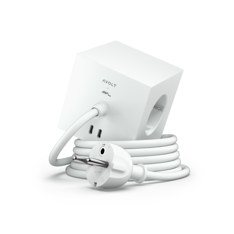 Avolt Mehrfachsteckdose Square 1, USB-C & Magnet 2 x USB-C 5 V 30 W, 3 x 230 V, Kabel 1,8 m, weiß