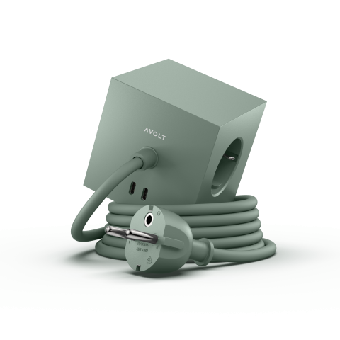 Avolt Square toma de corriente múltiple 1, USB-C e imán 2 x USB-C 5V 30W, 3 x 230 V, cable 1,8 m, verde páramo