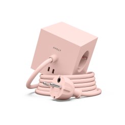 Avolt Square 1 Multiple Socket USB-C & Magnet, 2x USB-C 5 V 30 W, 3 x 230 V, cable 1.8 m,light pink