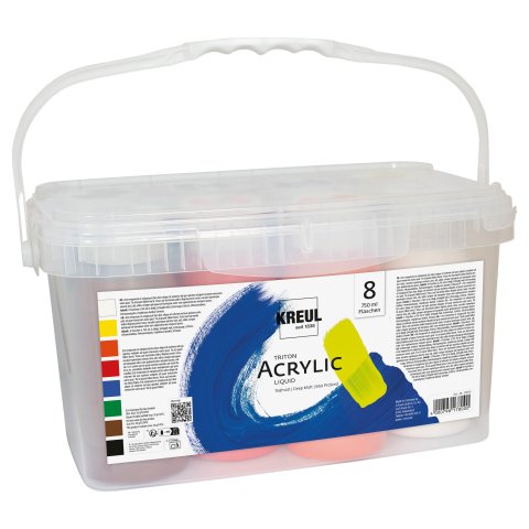 Kreul Acrylfarbe Triton Acrylic Liquid, Set Basisfarben Powerpack, 8 Flaschen je 750 ml