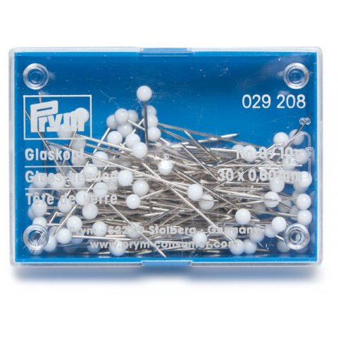 Prym glass-headed pins, coloured, hardened steel white, 30 x 0.60 mm, 10 g in plastic box (029208)