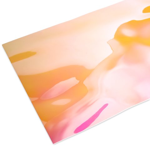 Polystyrol Spiegel, farbig, unregelmäßig gewellt irisierend pink/gelb 8 x 320 x 1000 mm, s = 2 mm