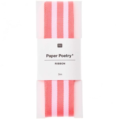Gift ribbon neon striped, w = 25 mm, l = 3 m, pink
