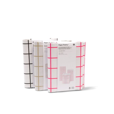 Paper Poetry flat bottom bag, checkered S Set of 3, 41 x 18 x 12 cm, pink/white