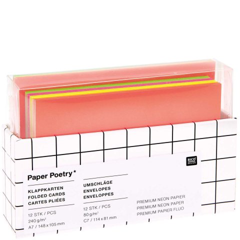 Neon Mix card set DIN A7/C7, folding cards with envelope, 12 pieces