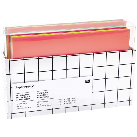 Kartenset Neon Mix DIN B6/B6, Klappkarten mit Kuvert, 12 Stück