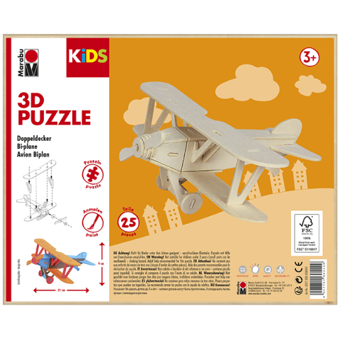 Building kit, wood Biplane, 12 x 9 cm, plywood, natural