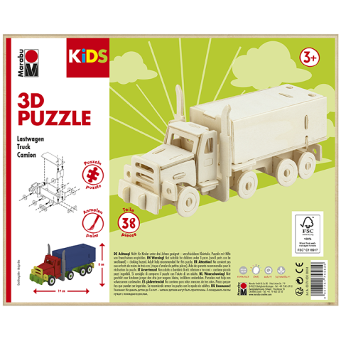Building kit, wood Truck, 19 x 8 cm, plywood, natural