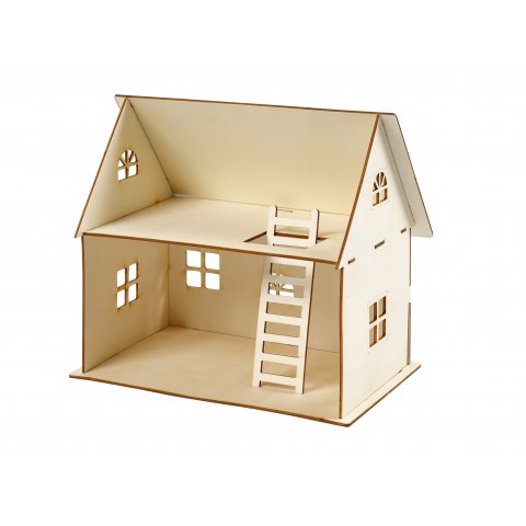 Kit di costruzione in legno 3D casa delle bambole, 18 x 27 x 25 cm, compensato, naturale