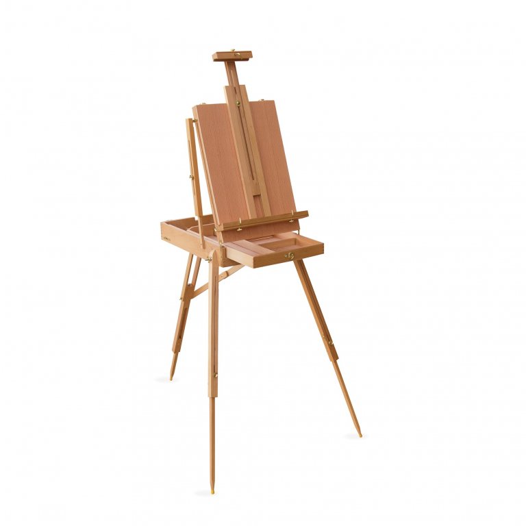 Suitcase field easel with storage compartment, beech
