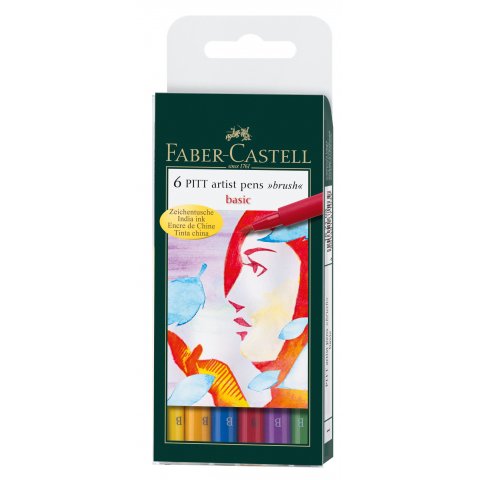 Faber-Castell Pitt artist pen, B, set of 6 set of 6 in soft plastic case, basic