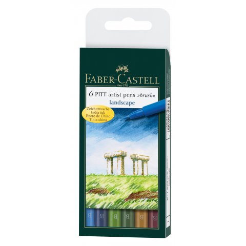 Faber-Castell Pitt artist pen, B, set of 6 set of 6 in soft plastic case, landscape
