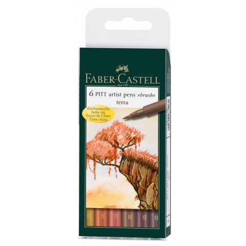 Faber-Castell Pitt Artist Pen B, 6er-Set Tuschestifte, Pinsel, im Etui, terra