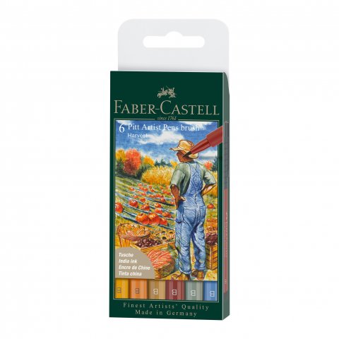 Faber-Castell Pitt Artist Pen B, set da 6 Tuschestifte, Pinselspitze, im Etui, Herbst
