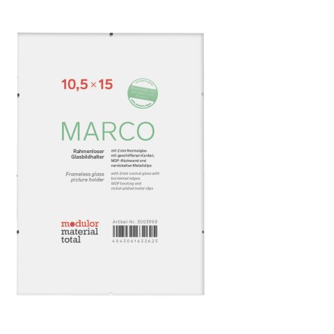 Marco Rahmenloser Glasbildhalter 10,5 x 15 cm, 2 mm Normalglas