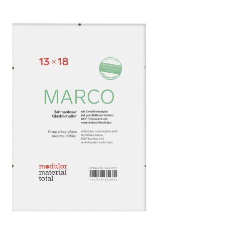 Marco Rahmenloser Glasbildhalter 13 x 18 cm, 2 mm Normalglas
