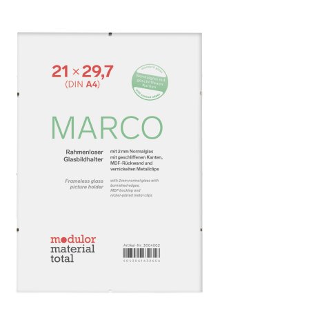 Marco Rahmenloser Glasbildhalter 21 x 29,7 cm (DIN A4), 2mm Normalglas