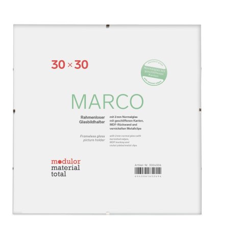 Marco Rahmenloser Glasbildhalter 30 x 30 cm, 2 mm Normalglas