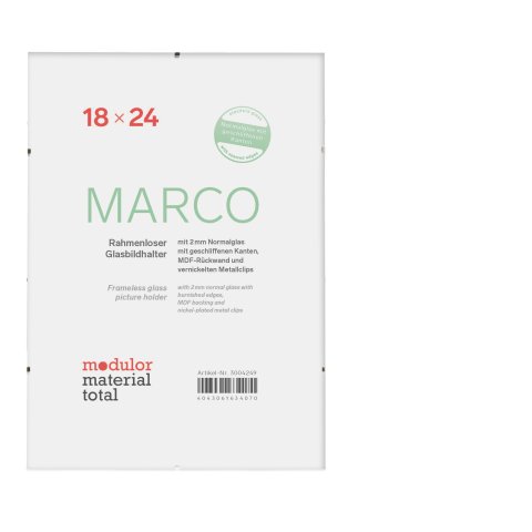 Marco Rahmenloser Glasbildhalter 18 x 24 cm, 2 mm Normalglas