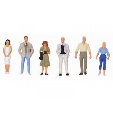 Preiser detailed figures, colour painted, 1:200 6 various passers-by, 4 standing 2 walking (80907)
