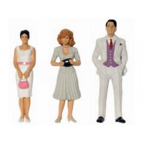 Preiser Detail-Figuren, farbig bemalt, 1:24 3 Passanten stehend, 2 Frauen, 1 Mann  (57102)