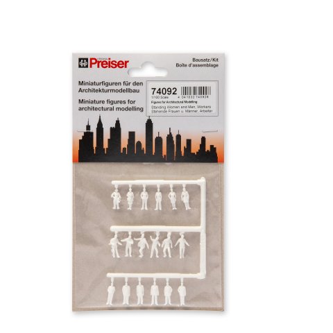 Preiser detailed-figures, unpainted, white, 1:100 3 x 6 different, standing, working (74092)