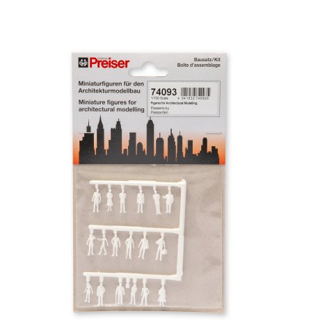 Preiser detailed-figures, unpainted, white, 1:100 3 x 6 different, standing, walking (74093)