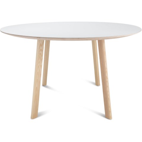 Modulor Y8 table frame, natural ashwood, 10° Multiplex Linoleum 4177, beveled edge, 24x ø 1200 mm