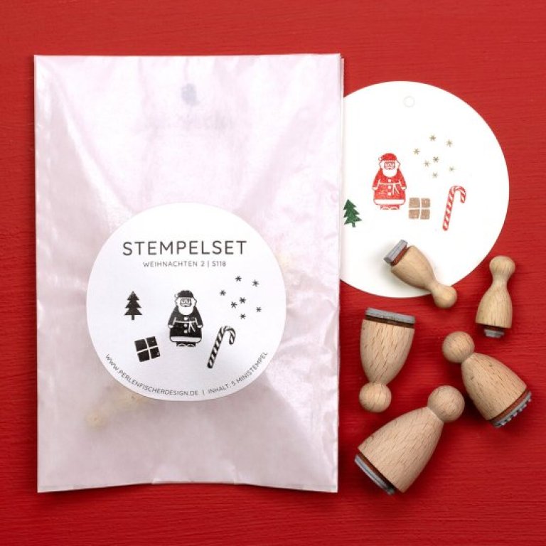 Motivstempel aus Holz, Set Weihnachten
