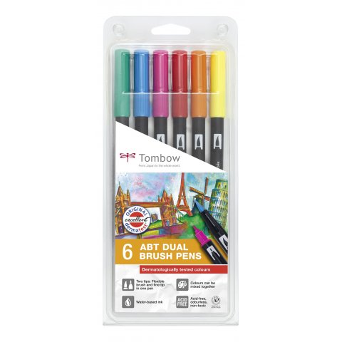 Tombow Dual Brush Pen ABT, set de 6 Colores primarios, dermatológicamente testados, en caso de que