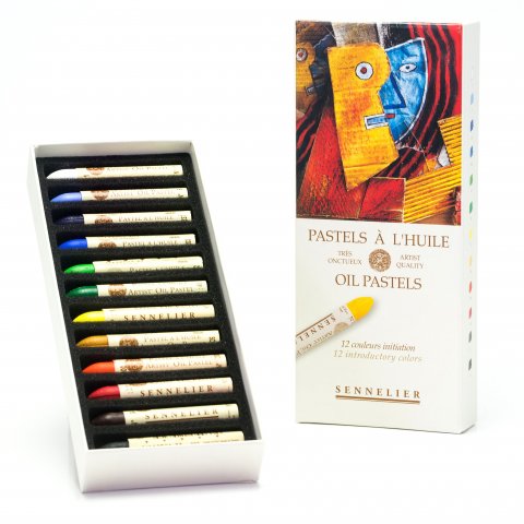Sennelier à l'écu oil pastels, set cardboard box with 12 crayons, normal colours