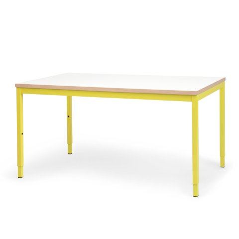 Modulor mesa M para niños, amarillo azufre Encimera de melamina blanca, canto de haya, 25x680x1200mm