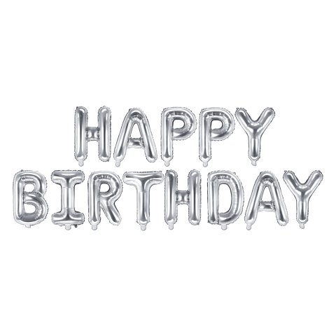 Folienballon Schriftzug 340 x 35 cm, Happy Birthday, silber