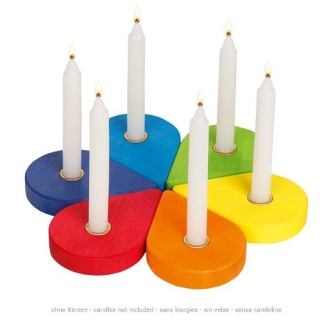 Candle ring 6-piece, candles with ø 1.2 cm, wood, colorful drops