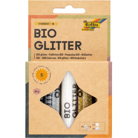 Organic glitter, set 5 pieces, 7 g each, for sprinkling, white/gold/silver