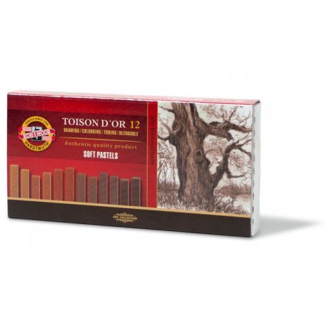 Pastellkreide Toison d´Or Soft Pastels cardboard box with 12 chalks, brown tones