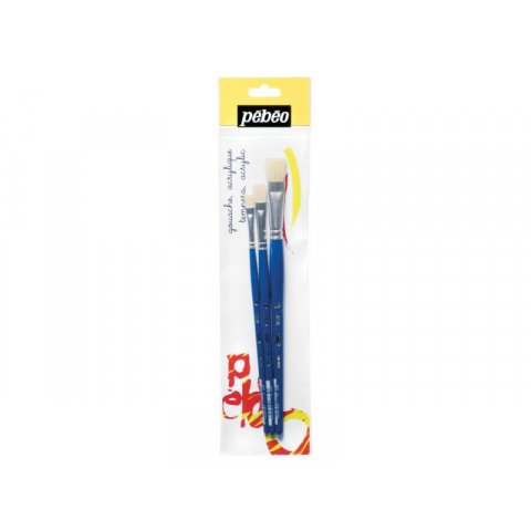 Pebeo school short paintbrush set, bristle, flat set of 3 round brushes, sizes 4, 8, 12