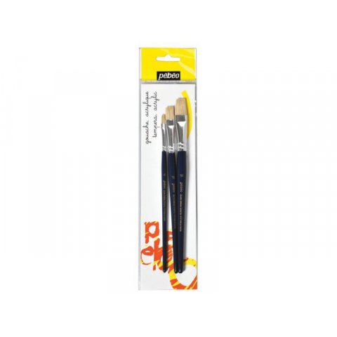Pebeo school short paintbrush set, bristle, flat set of 3 round brushes, sizes 6, 10, 14