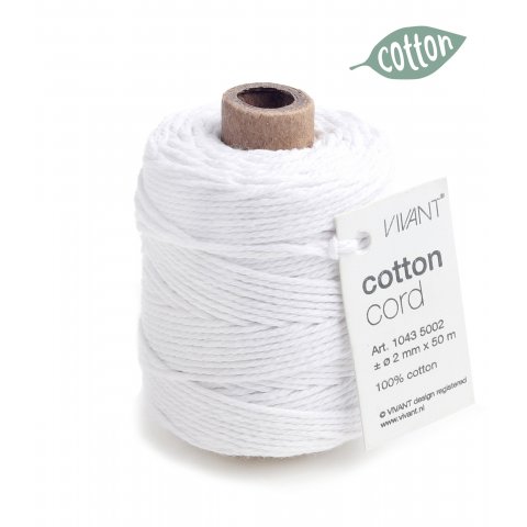Cordón de algodón Cordón de algodón, monocromo ø aprox. 2 mm, l = 50 m, alto blanco