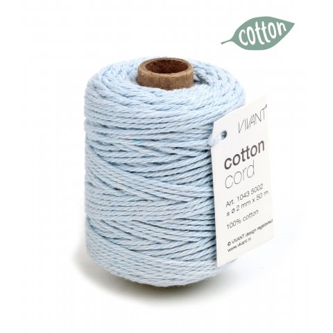 Cotton Cord cordino in cotone, uni ø ca. 2 mm, l = 50 m, blu chiaro